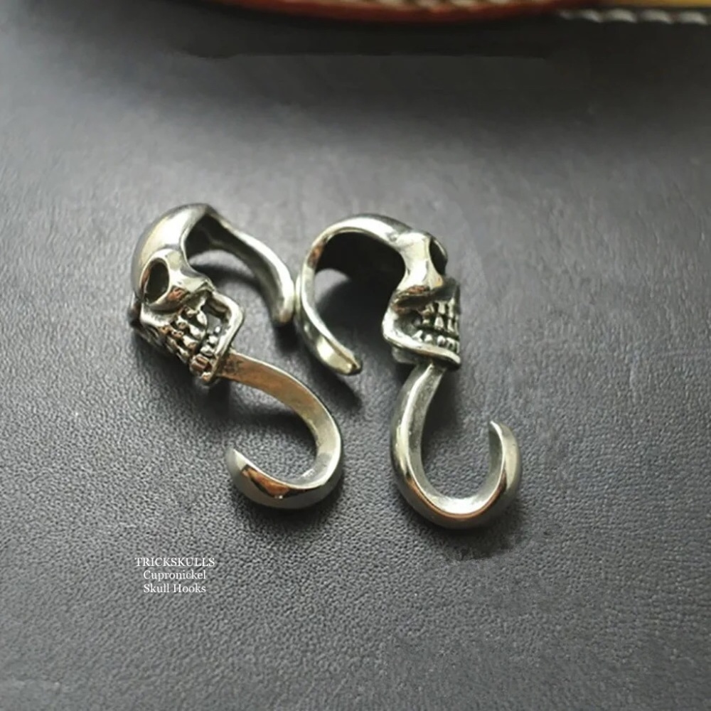 Skull Hooks S Hook Lot of 2 Nickel Copper Alloy Skulls Silver Tone Retro Crafts